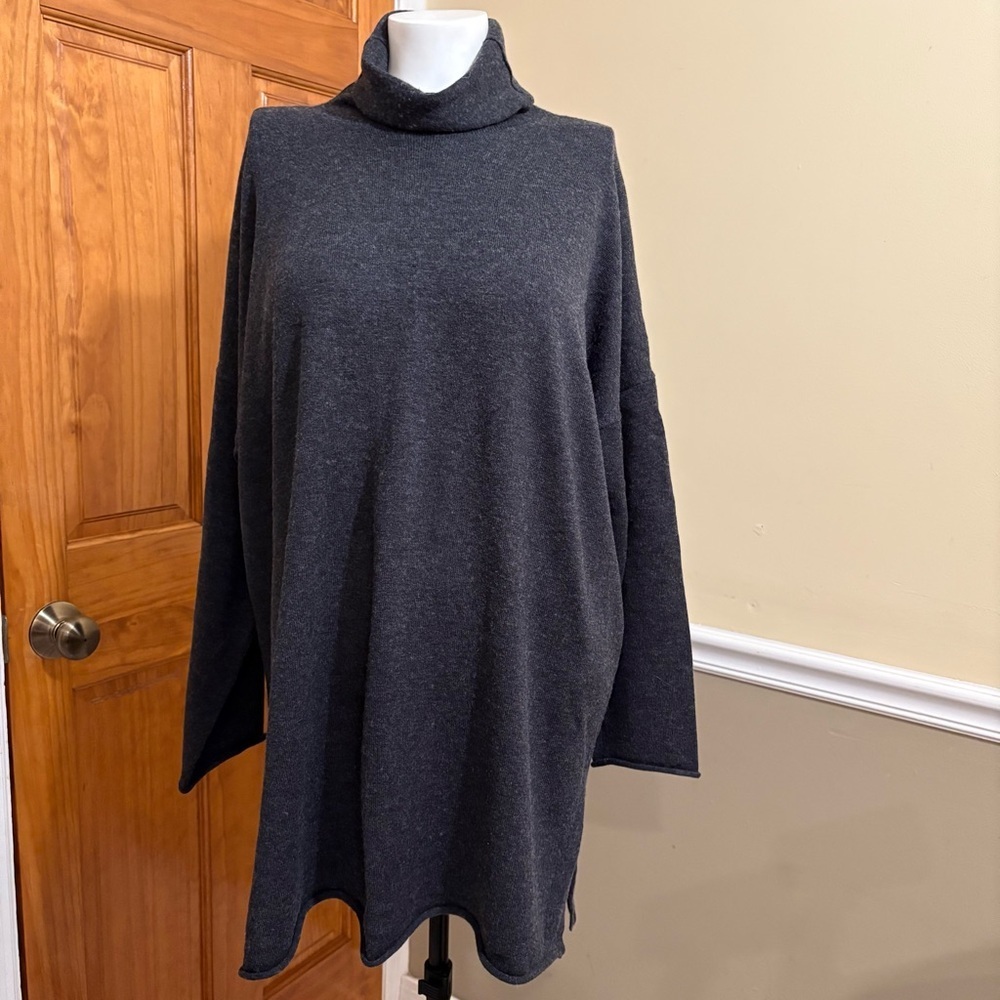 Eileen Fisher Wool Blend Charcoal Turtleneck Sweater Sz.L